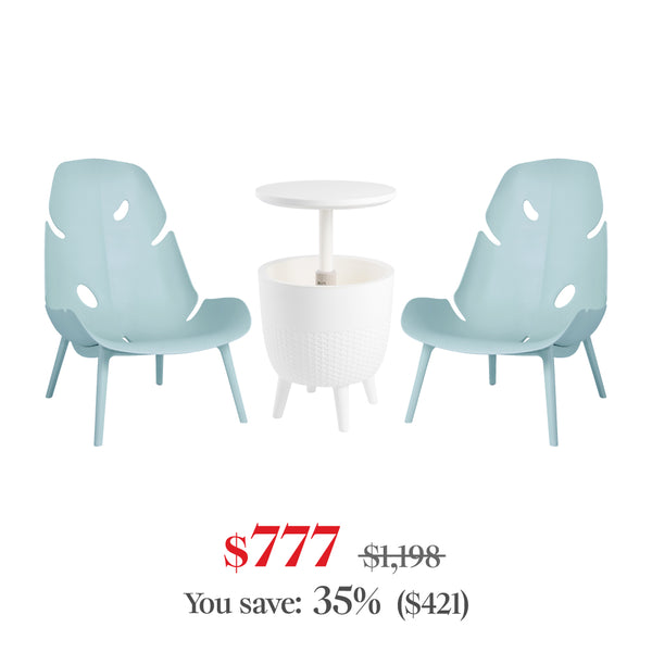 monstera chair Lagoon Monstera 3-Piece Outdoor Lounge Set – 2 Lounge Chairs with Cancun  Cooler Table