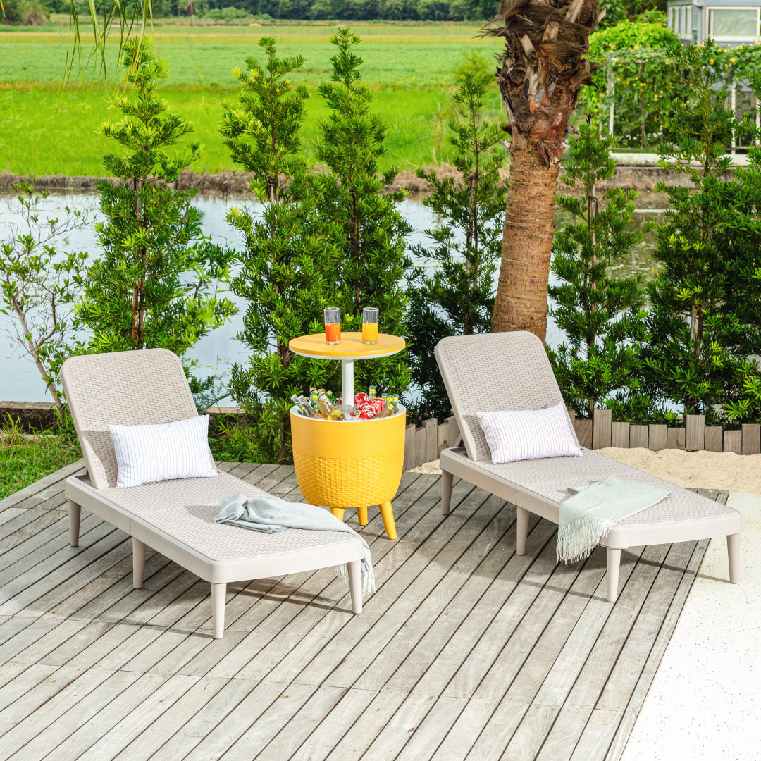 2 Tahiti Rattan Chaise Lounge + Cancun Cooler