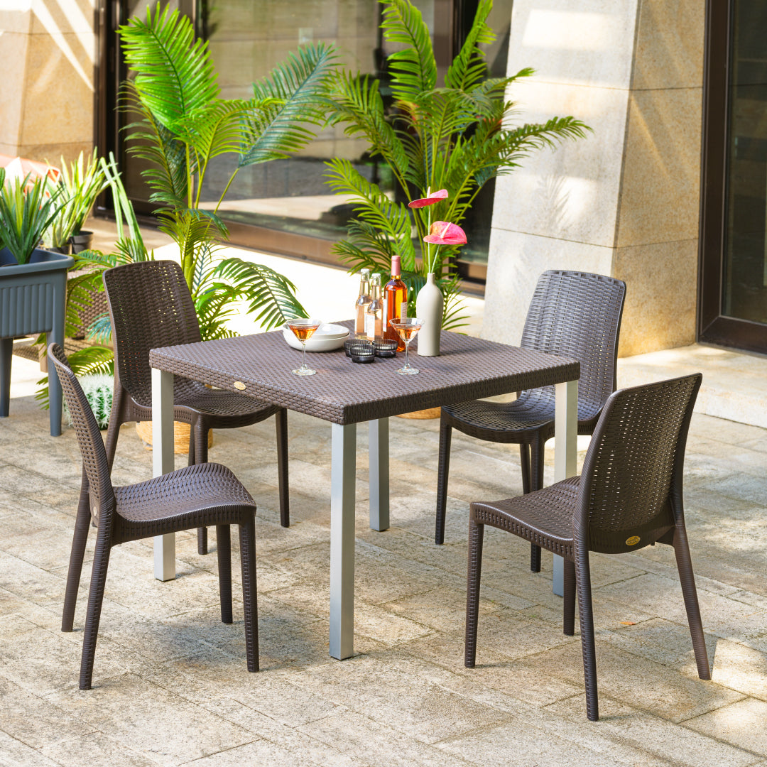 Lagoon Oslo Rattan 5-Piece Outdoor Dining Set – Dining Table with 4 Rue Stackable Chairs