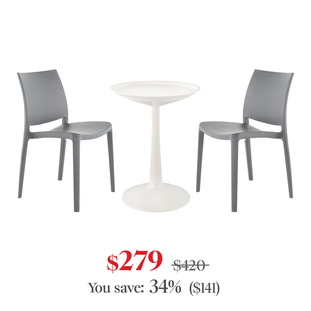 Lagoon Sprout 3-Piece Balcony Bistro Set – Side Table with 2 Sensilla Dining Chairs