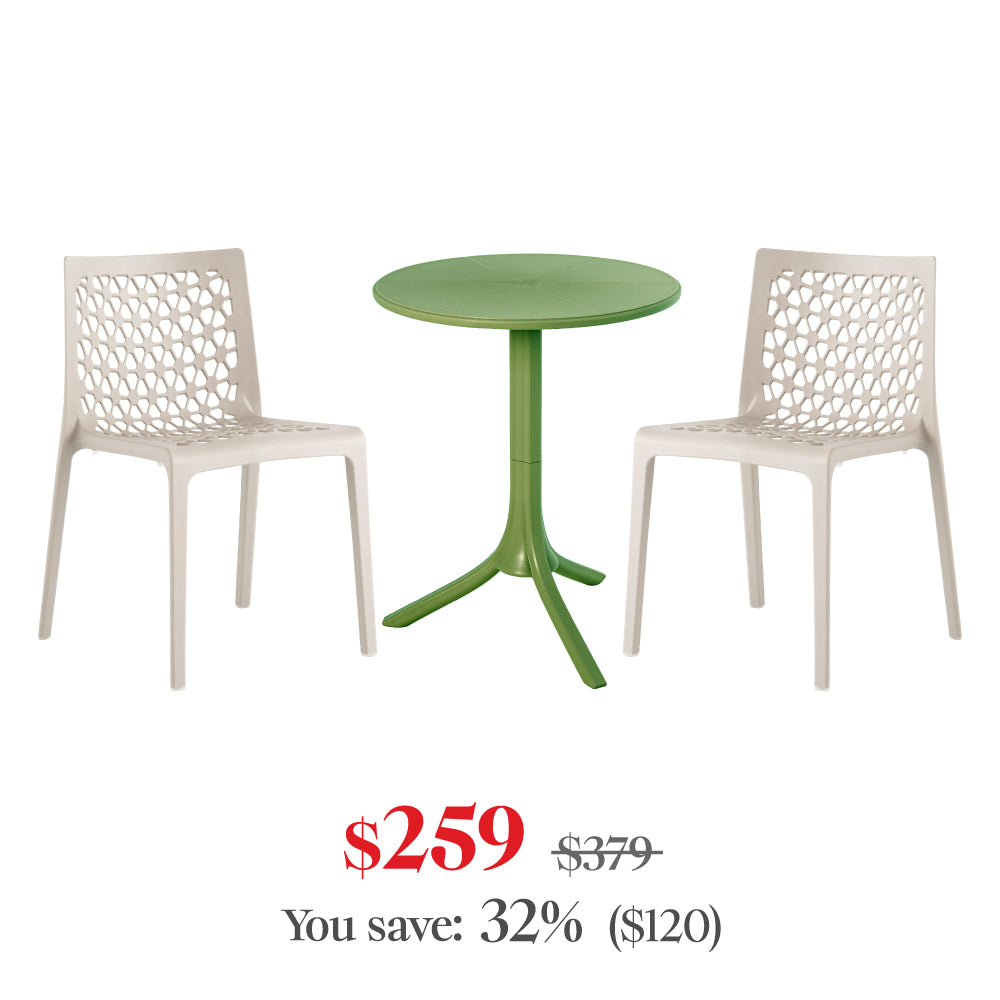 Lagoon Seattle 3-Piece Outdoor Bistro Set – Side Table with 2 Milan Dining Chairs for Balcony & Patio