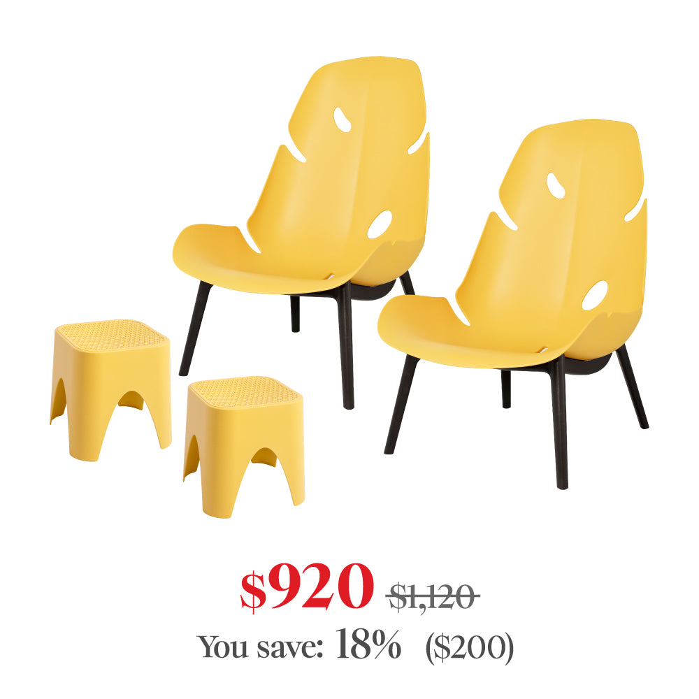 Lagoon Monstera 4-Piece Outdoor Lounge Set – 2 Lounge Chairs with Mallorca Rattan Side Tables