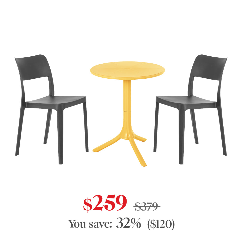Lagoon Seattle 3-Piece Outdoor Bistro Set – Side Table with 2 La Vie Dining Chairs for Balcony & Patio