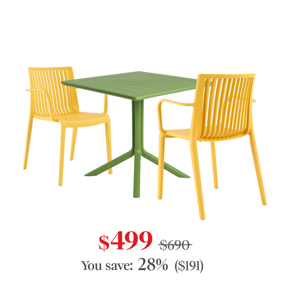 Lagoon Venice 3-Piece Dining Set – Dining Table with 2 Milos Armchairs for Indoor & Outdoor Use
