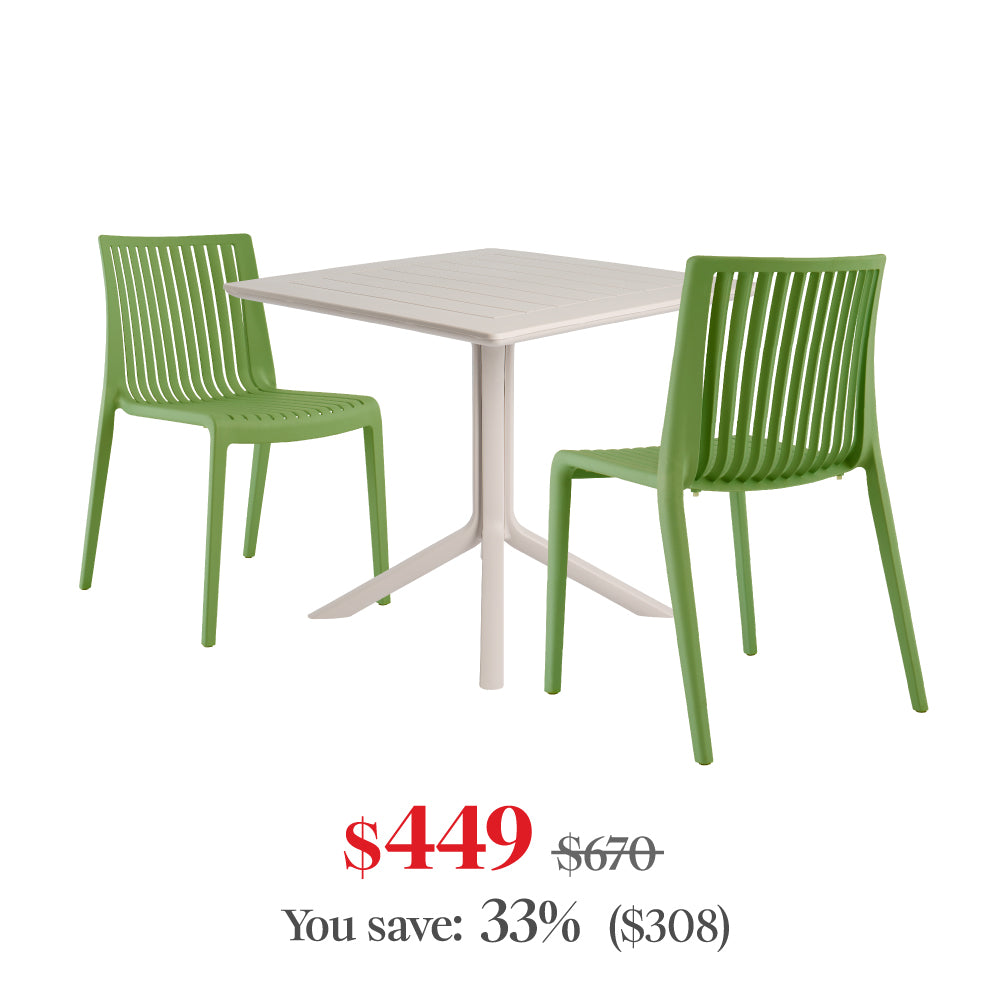 Lagoon Venice 3-Piece Dining Set – Dining Table with 2 Milos Chairs for Indoor & Outdoor Use