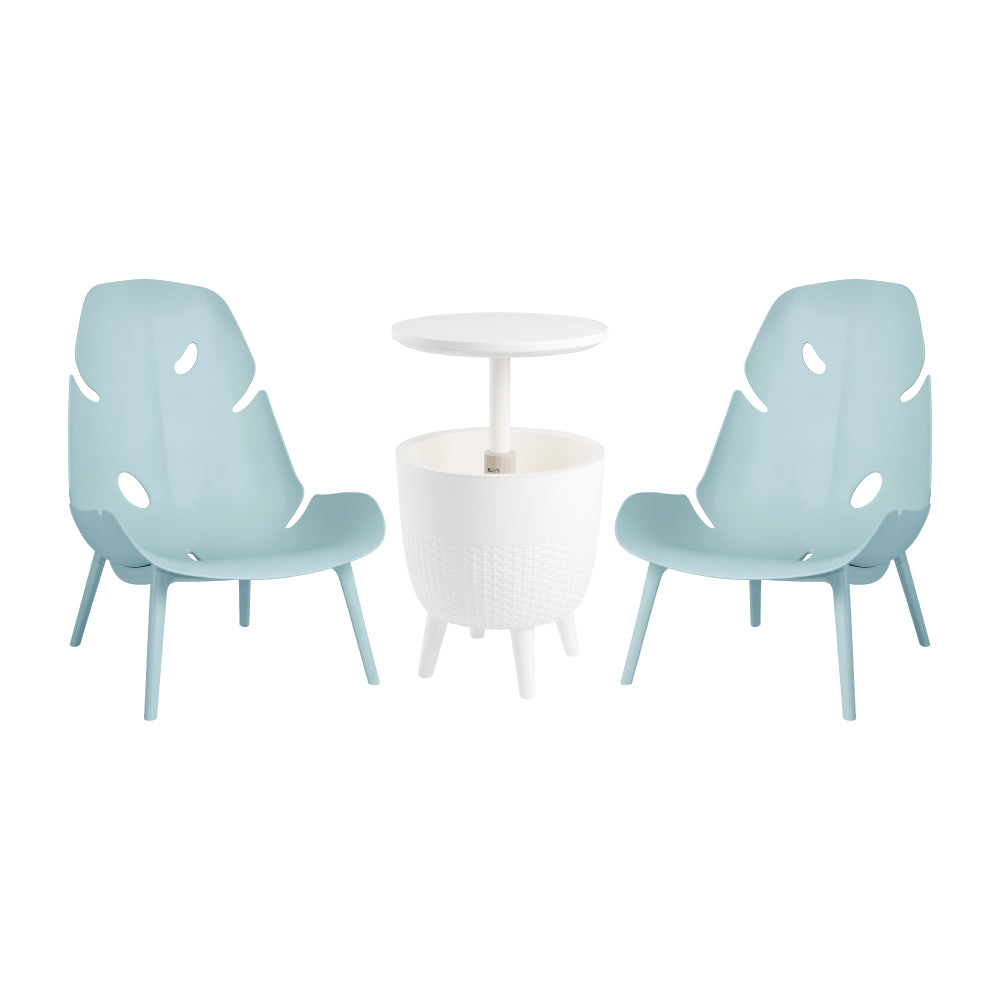 Lagoon Monstera 3-Piece Outdoor Lounge Set – 2 Lounge Chairs with Cancun Cooler Table