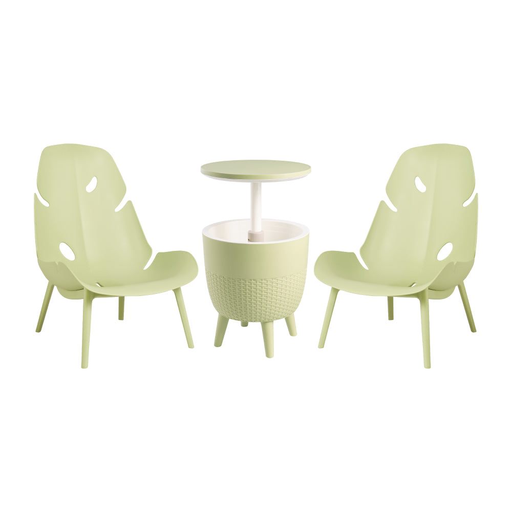 Lagoon Monstera 3-Piece Outdoor Lounge Set – 2 Lounge Chairs with Cancun Cooler Table