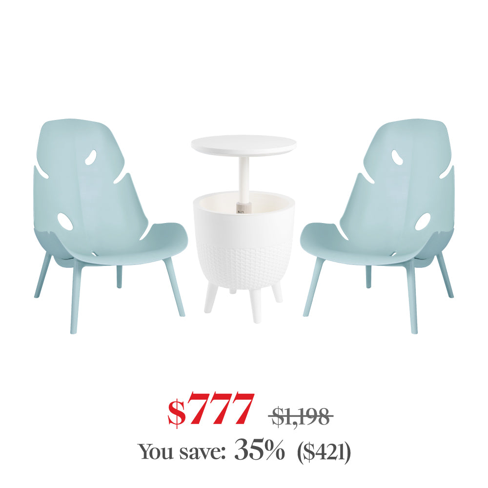 Lagoon Monstera 3-Piece Outdoor Lounge Chair Set with Cooler Table