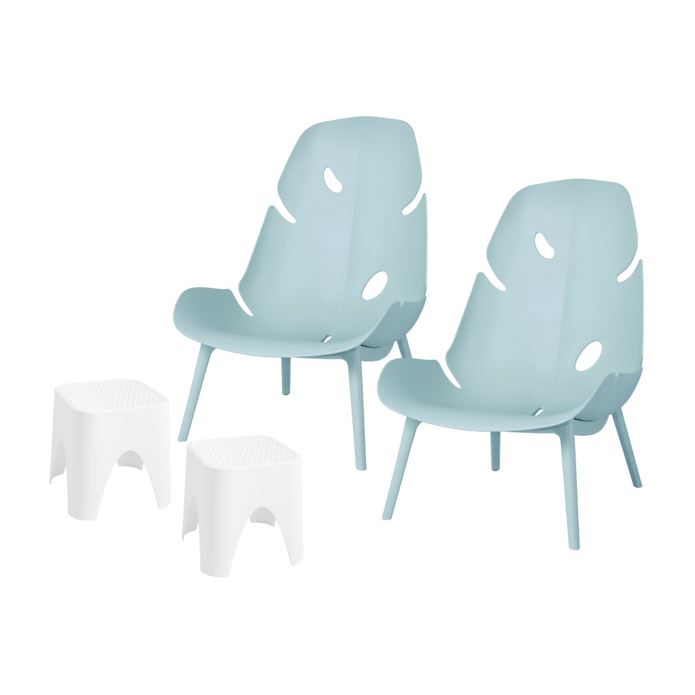 Lagoon Monstera 4-Piece Outdoor Lounge Set – 2 Lounge Chairs with Mallorca Rattan Side Tables