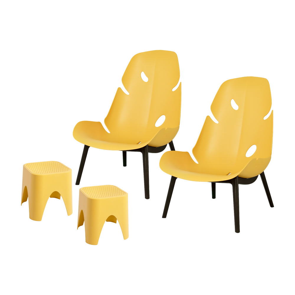 Lagoon Monstera 4-Piece Outdoor Lounge Set – 2 Lounge Chairs with Mallorca Rattan Side Tables