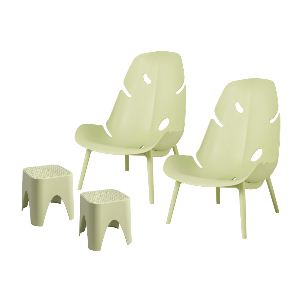 Lagoon Monstera 4-Piece Outdoor Lounge Set – 2 Lounge Chairs with Mallorca Rattan Side Tables