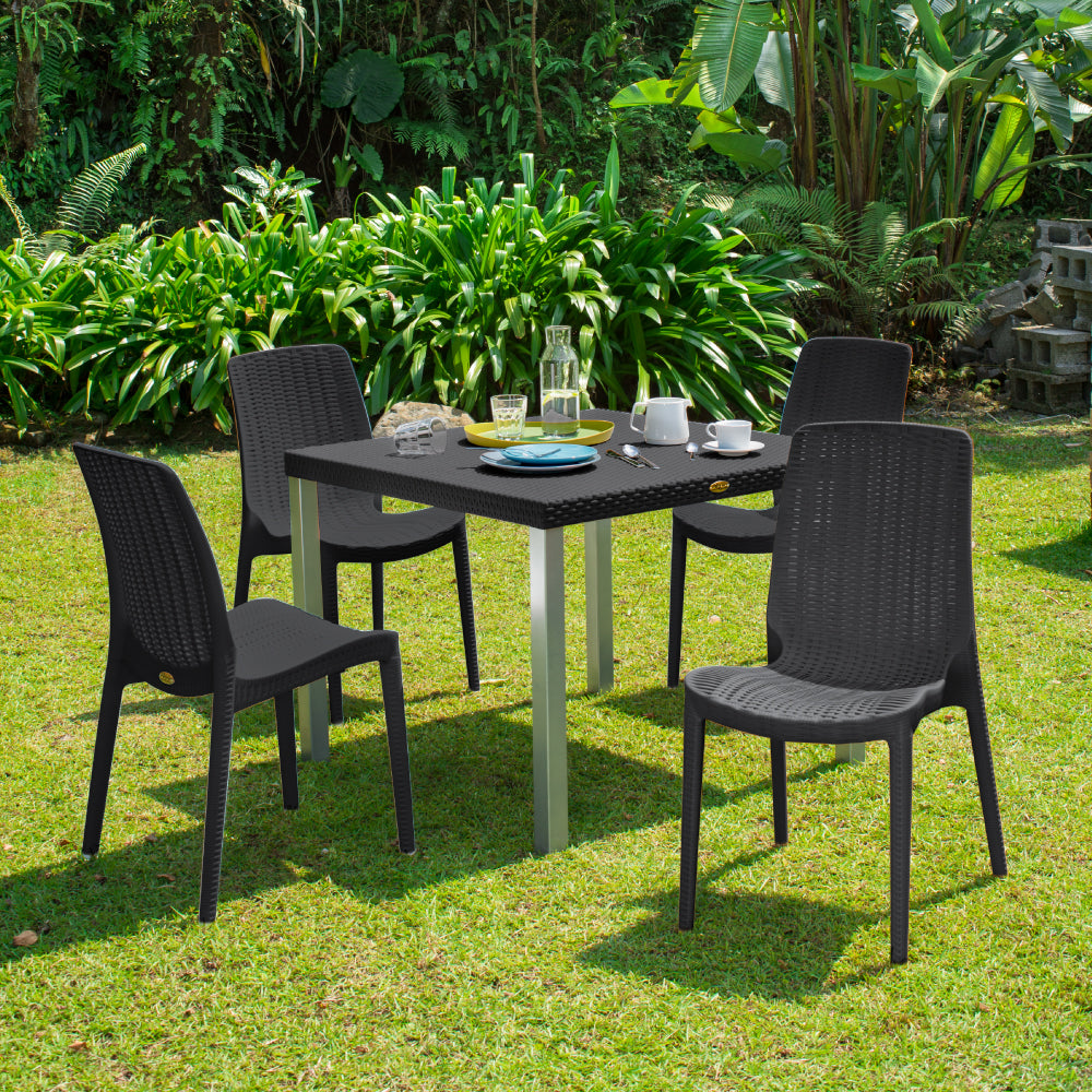Lagoon Oslo Rattan 5-Piece Outdoor Dining Set – Dining Table with 4 Rue Stackable Chairs