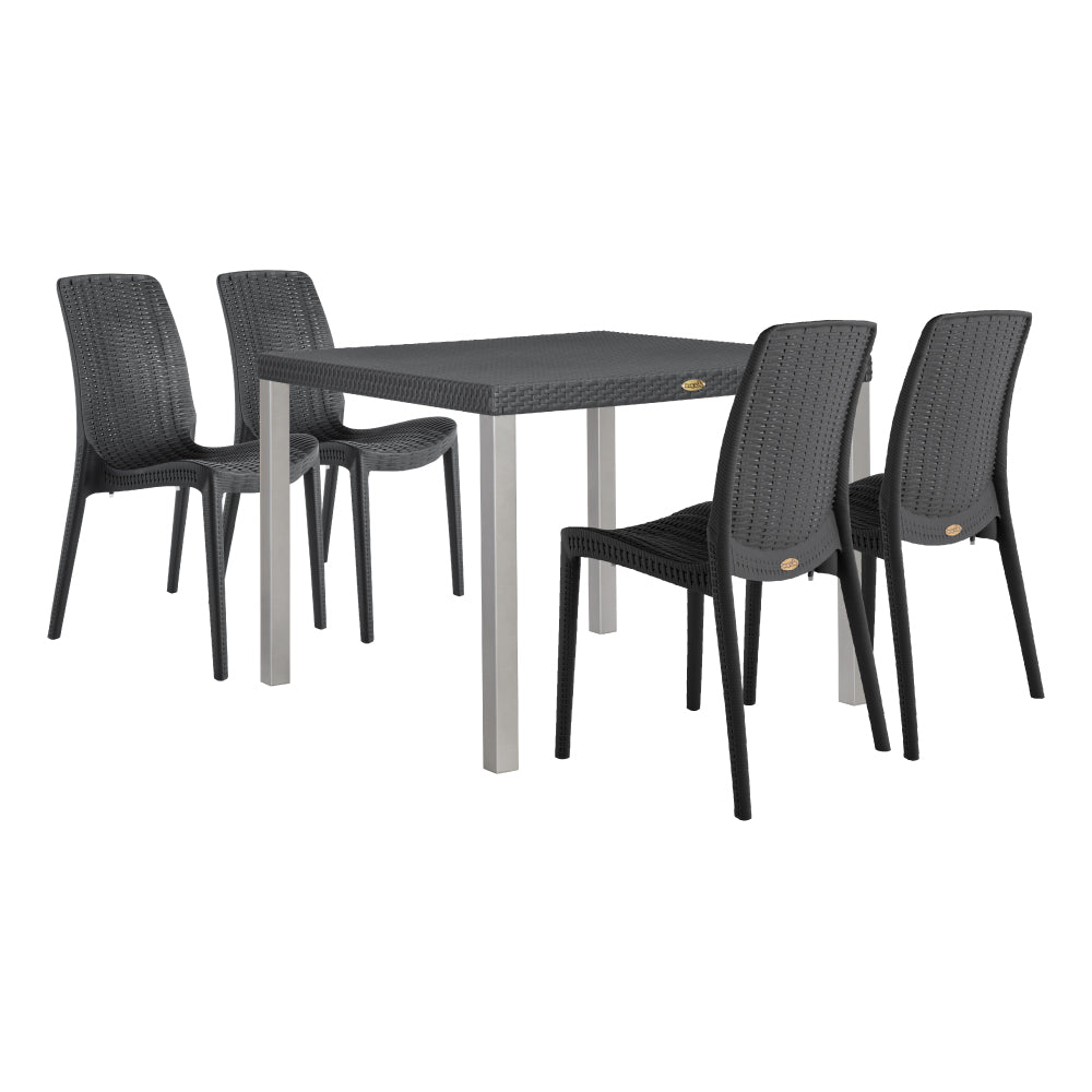 Lagoon Oslo Rattan 5-Piece Outdoor Dining Set – Dining Table with 4 Rue Stackable Chairs