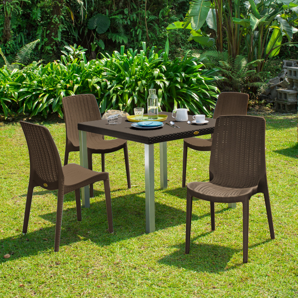 Lagoon Oslo Rattan 5-Piece Outdoor Dining Set – Dining Table with 4 Rue Stackable Chairs
