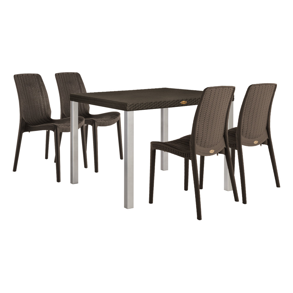 Lagoon Oslo Rattan 5-Piece Outdoor Dining Set – Dining Table with 4 Rue Stackable Chairs