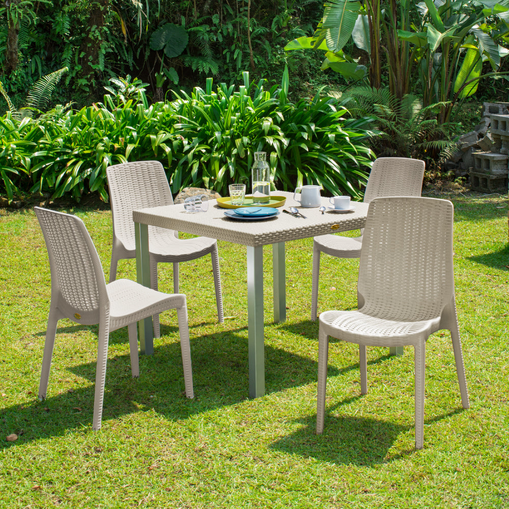 Lagoon Oslo Rattan 5-Piece Outdoor Dining Set – Dining Table with 4 Rue Stackable Chairs