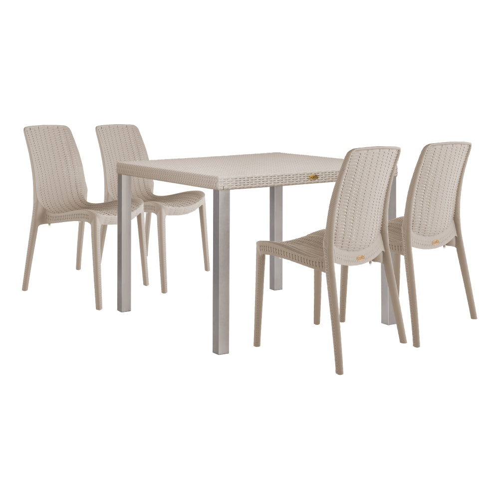 Lagoon Oslo Rattan 5-Piece Outdoor Dining Set – Dining Table with 4 Rue Stackable Chairs