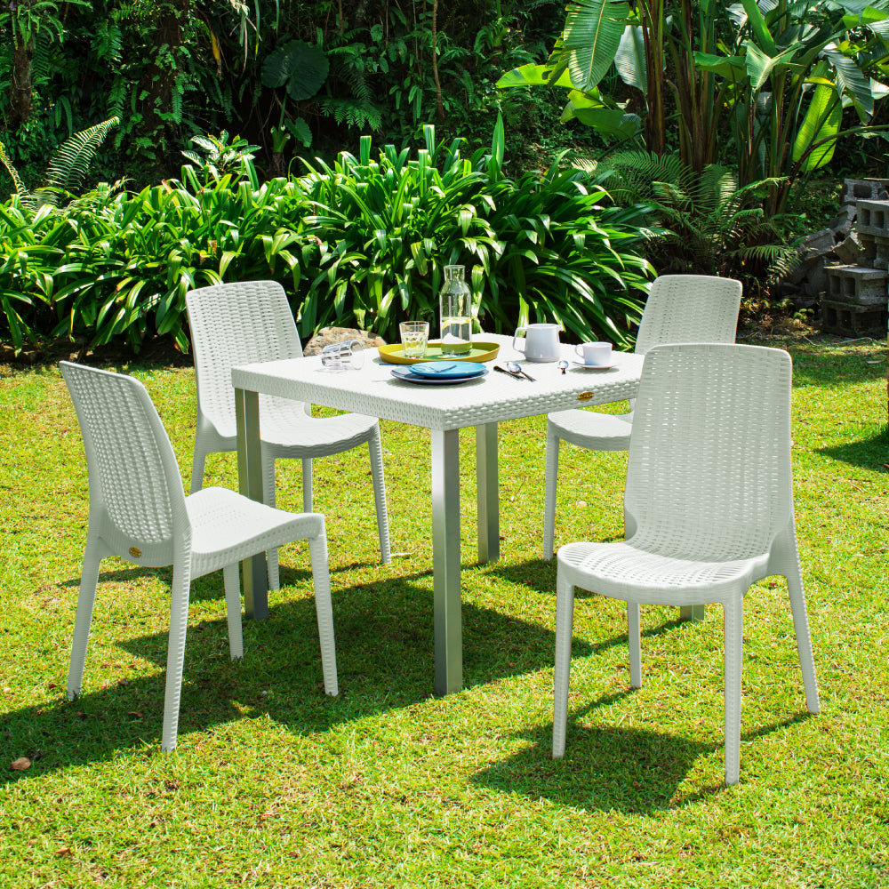 Lagoon Oslo Rattan 5-Piece Outdoor Dining Set – Dining Table with 4 Rue Stackable Chairs
