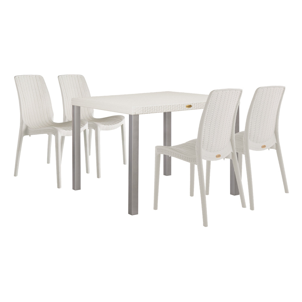 Lagoon Oslo Rattan 5-Piece Outdoor Dining Set – Dining Table with 4 Rue Stackable Chairs