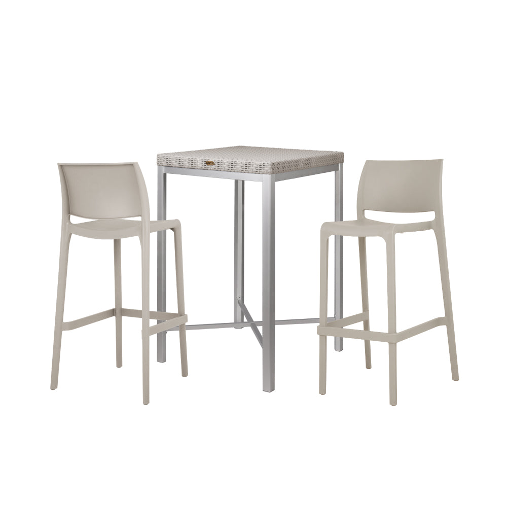 Lagoon Russ Rattan 3-Piece Outdoor Bar Set – Bar-Height Table with 2 Sensilla Bar Stools