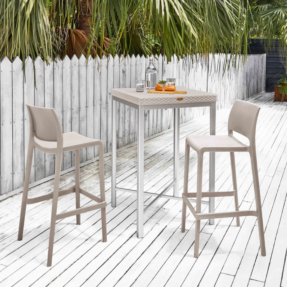 Lagoon Russ Rattan 3-Piece Outdoor Bar Set – Bar-Height Table with 2 Sensilla Bar Stools