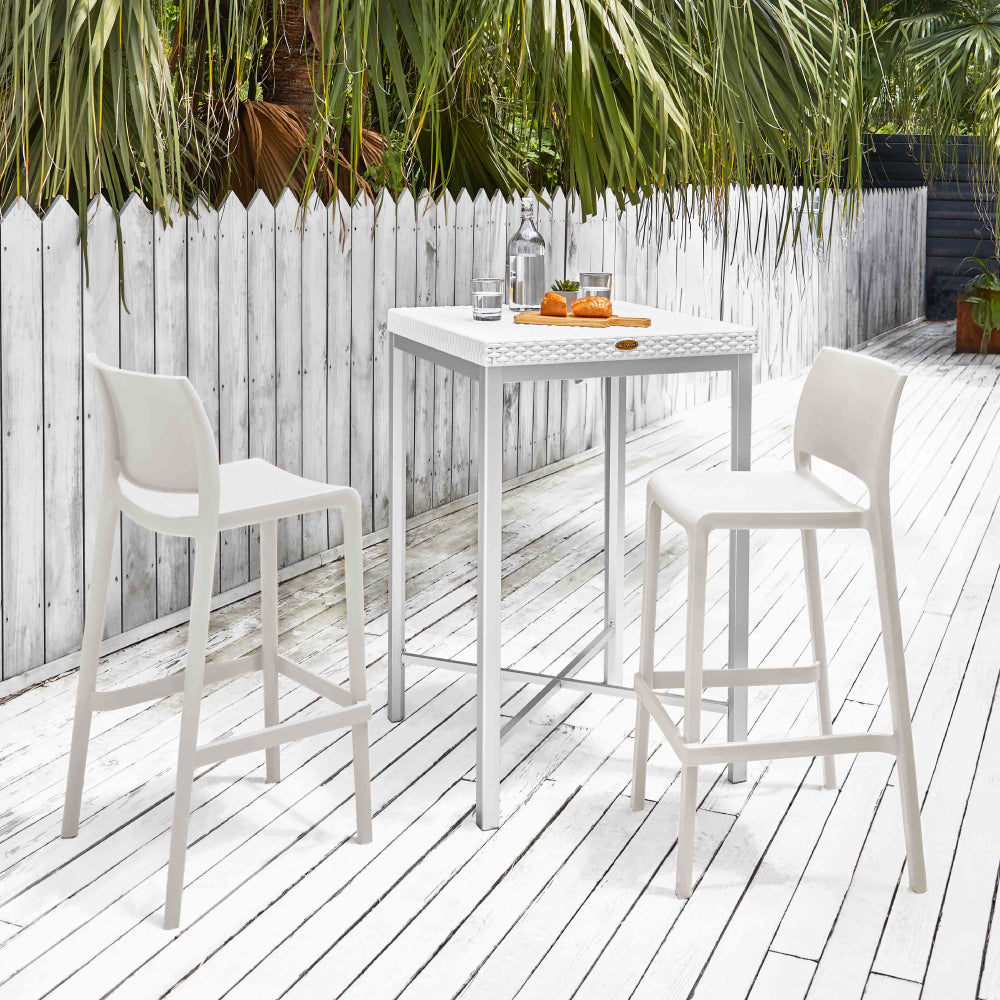 Lagoon Russ Rattan 3-Piece Outdoor Bar Set – Bar-Height Table with 2 Sensilla Bar Stools