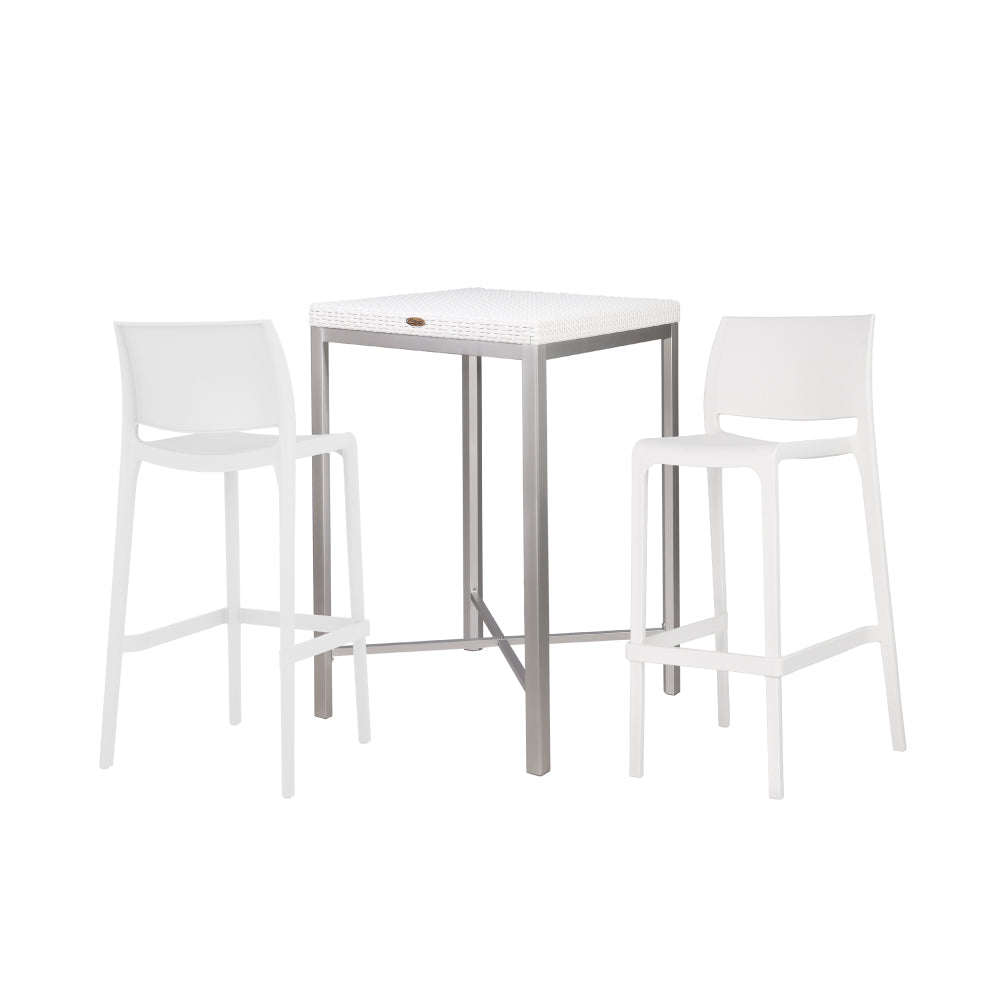 Lagoon Russ Rattan 3-Piece Outdoor Bar Set – Bar-Height Table with 2 Sensilla Bar Stools