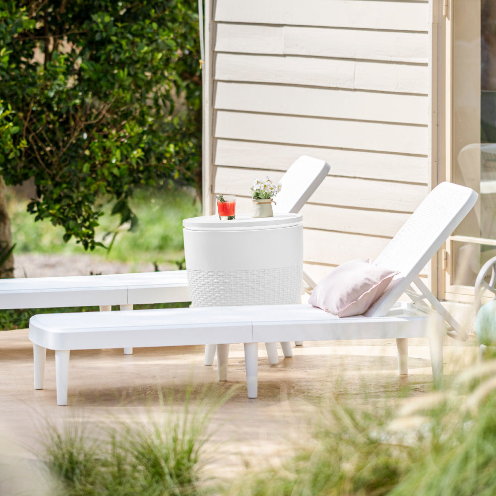 2 Tahiti Rattan Chaise Lounge + Cancun Cooler