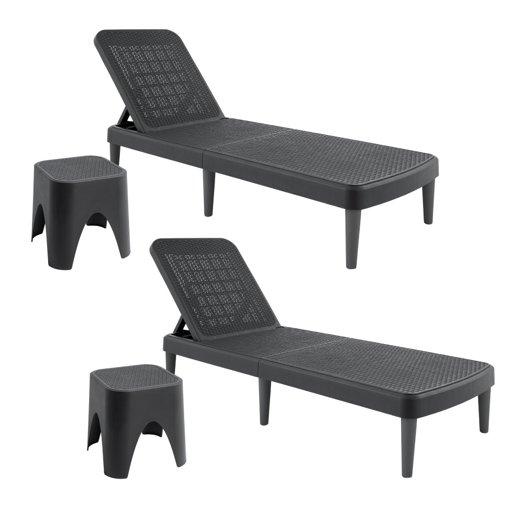 Lagoon Tahiti 4-Piece Outdoor Chaise Lounge Set – 2 Rattan Reclining Loungers with Mallorca Side Tables