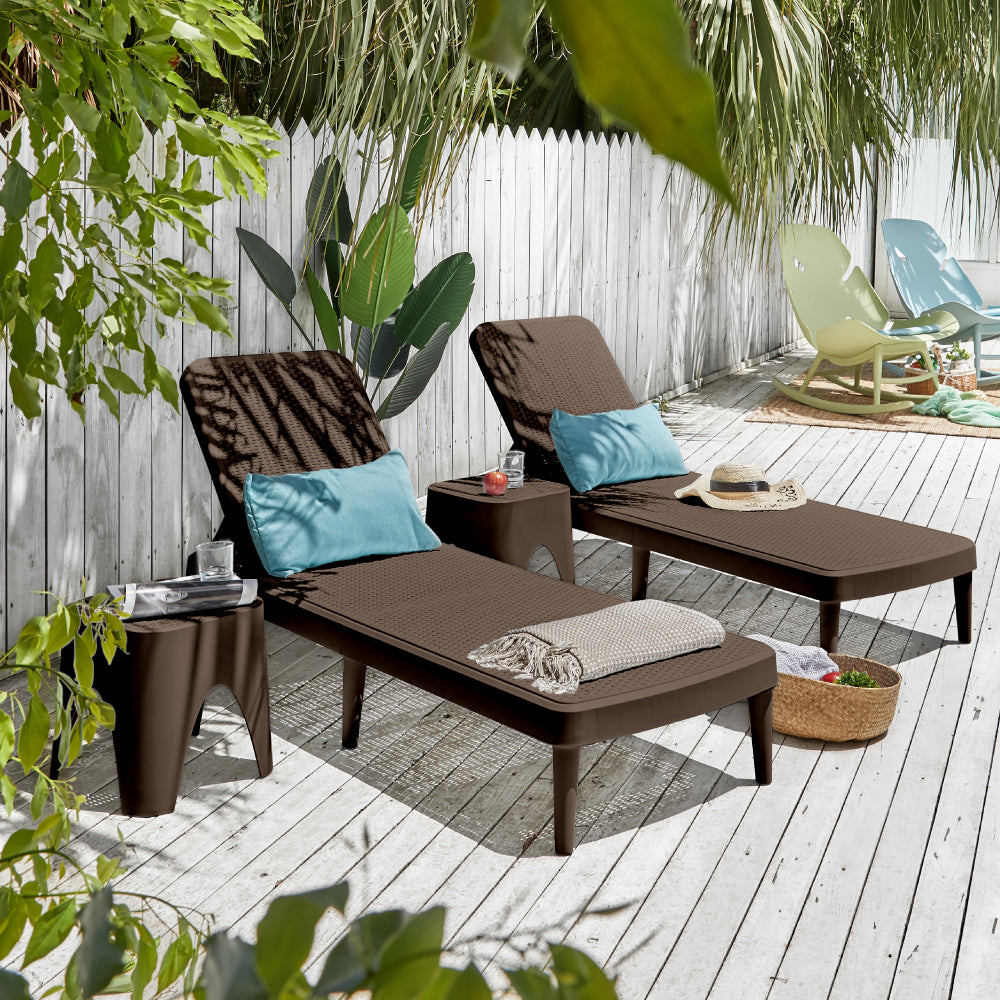 Lagoon Tahiti 4-Piece Outdoor Chaise Lounge Set – 2 Rattan Reclining Loungers with Mallorca Side Tables