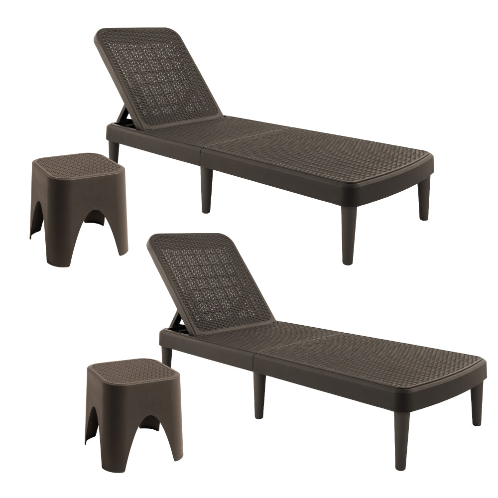 Lagoon Tahiti 4-Piece Outdoor Chaise Lounge Set – 2 Rattan Reclining Loungers with Mallorca Side Tables