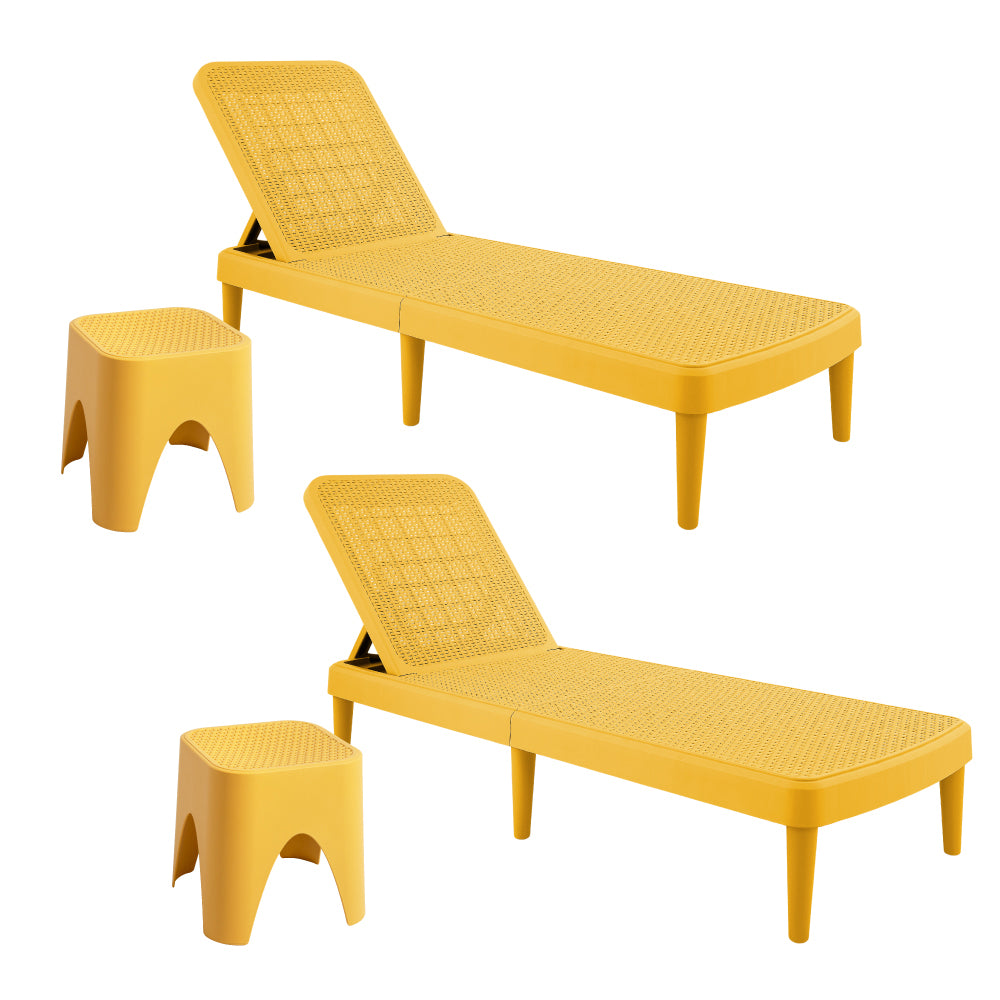 Lagoon Tahiti 4-Piece Outdoor Chaise Lounge Set – 2 Rattan Reclining Loungers with Mallorca Side Tables