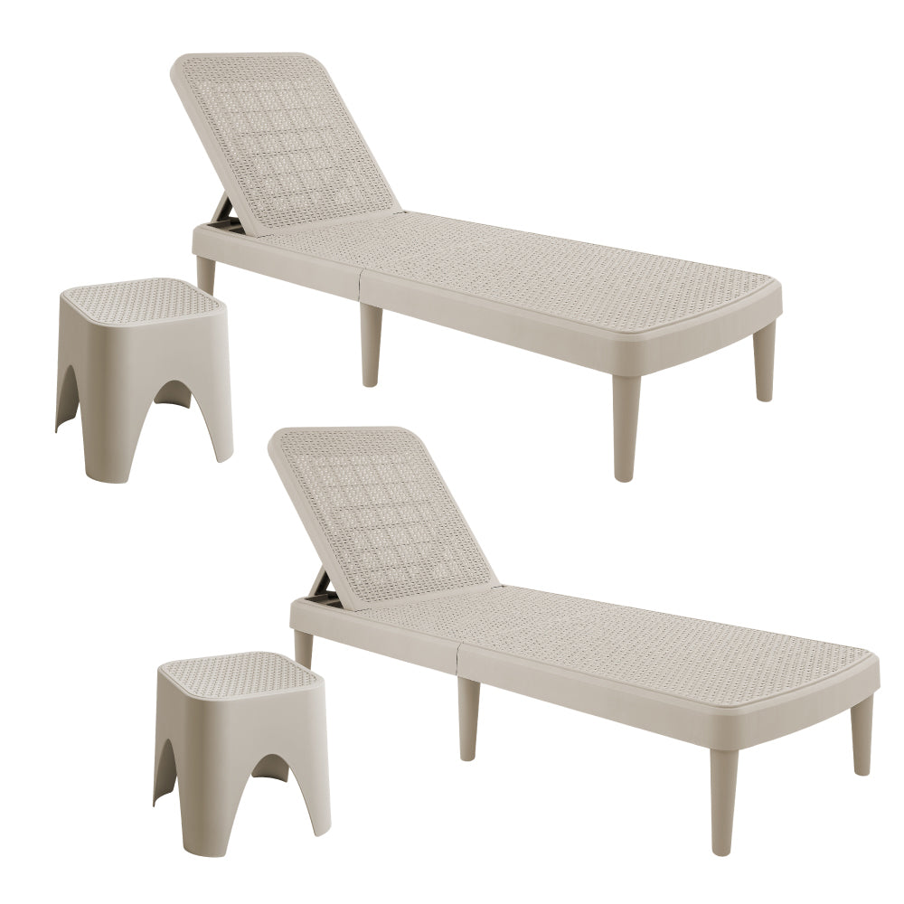 Lagoon Tahiti 4-Piece Outdoor Chaise Lounge Set – 2 Rattan Reclining Loungers with Mallorca Side Tables