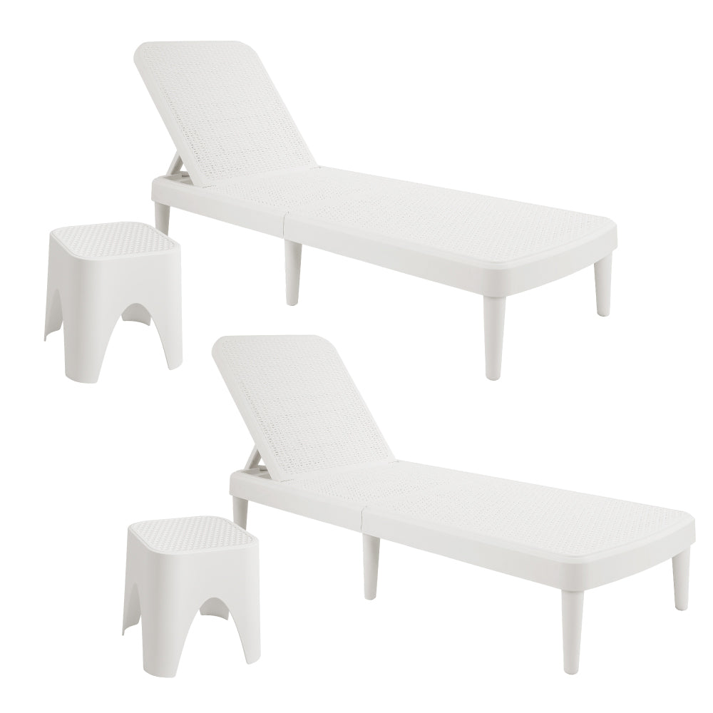 Lagoon Tahiti 4-Piece Outdoor Chaise Lounge Set – 2 Rattan Reclining Loungers with Mallorca Side Tables