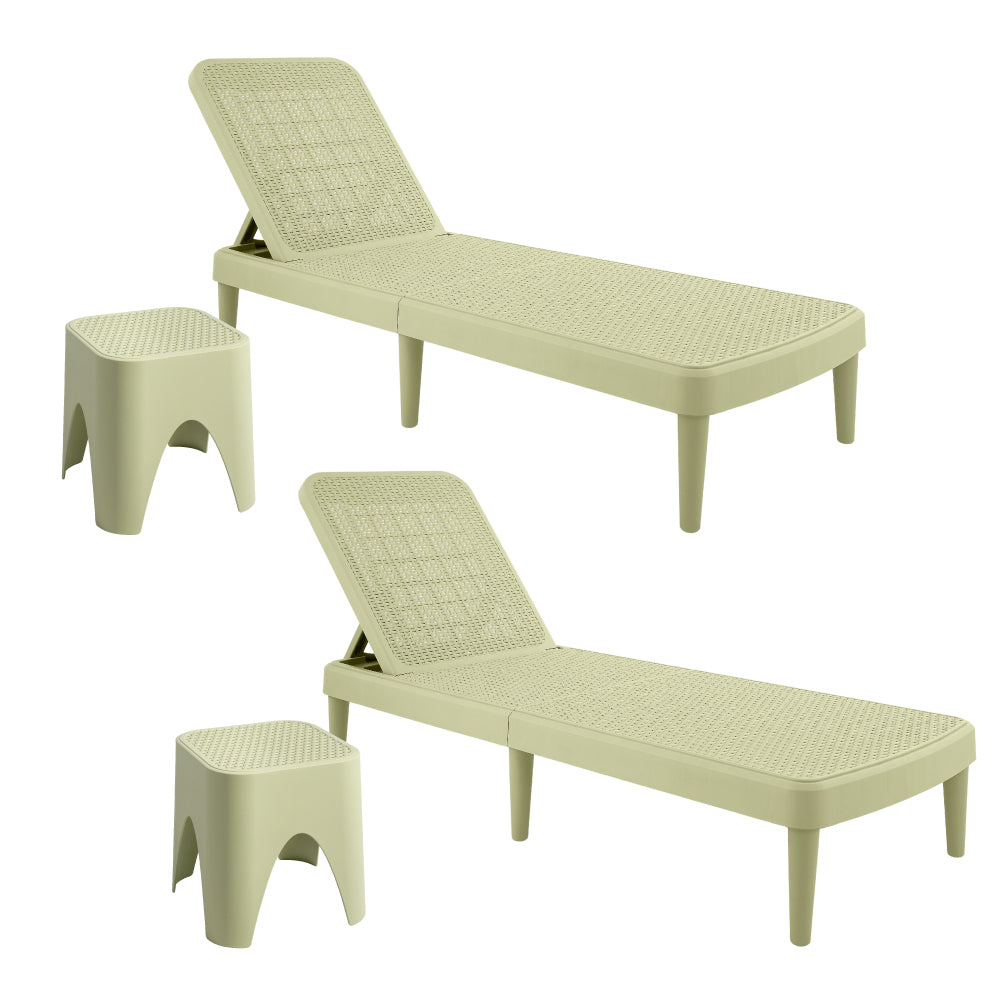 Lagoon Tahiti 4-Piece Outdoor Chaise Lounge Set – 2 Rattan Reclining Loungers with Mallorca Side Tables
