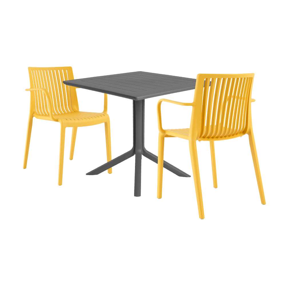 Lagoon Venice 3-Piece Dining Set – Dining Table with 2 Milos Armchairs for Indoor & Outdoor Use