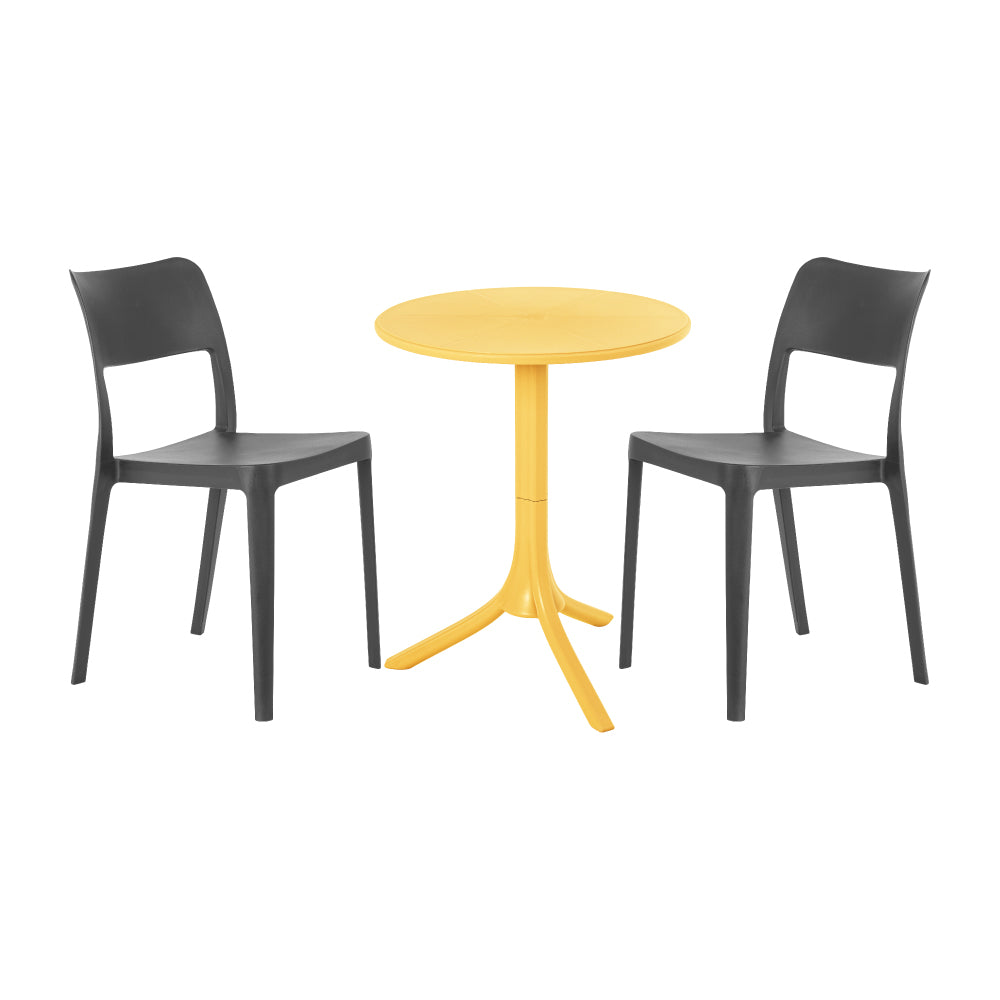 Lagoon Seattle 3-Piece Outdoor Bistro Set – Side Table with 2 La Vie Dining Chairs for Balcony & Patio
