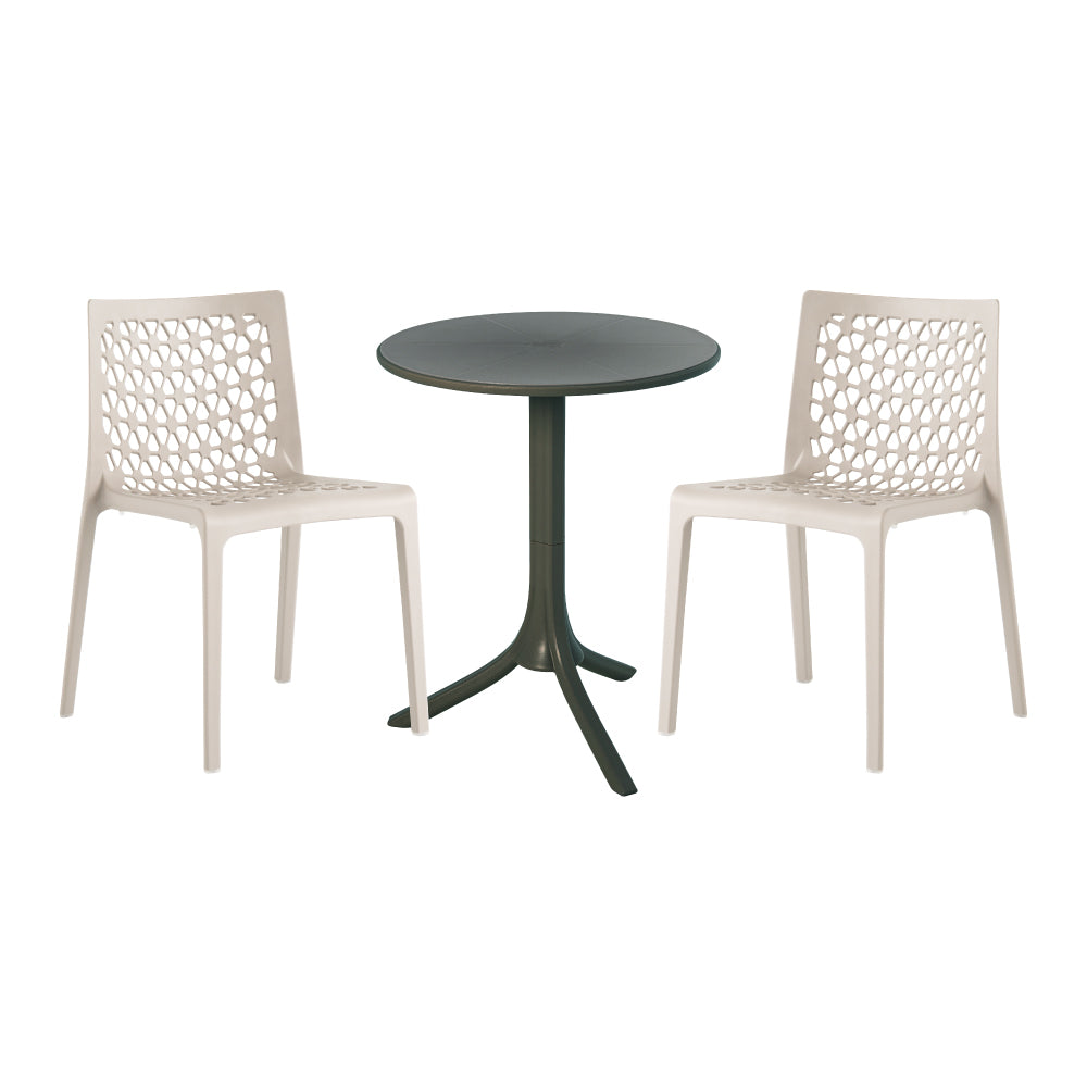 Lagoon Seattle 3-Piece Outdoor Bistro Set – Side Table with 2 Milan Dining Chairs for Balcony & Patio