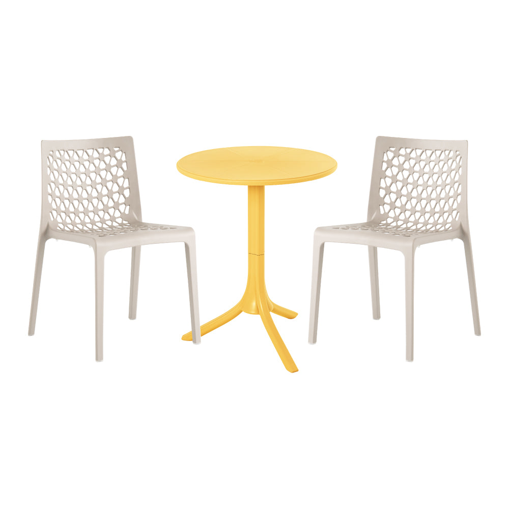 Lagoon Seattle 3-Piece Outdoor Bistro Set – Side Table with 2 Milan Dining Chairs for Balcony & Patio