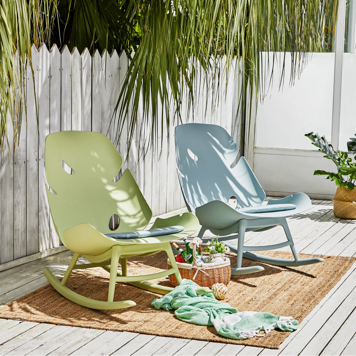 Lagoon Monstera Outdoor Rocking Chairs – Weather-Resistant Patio Seating (Set of 2)