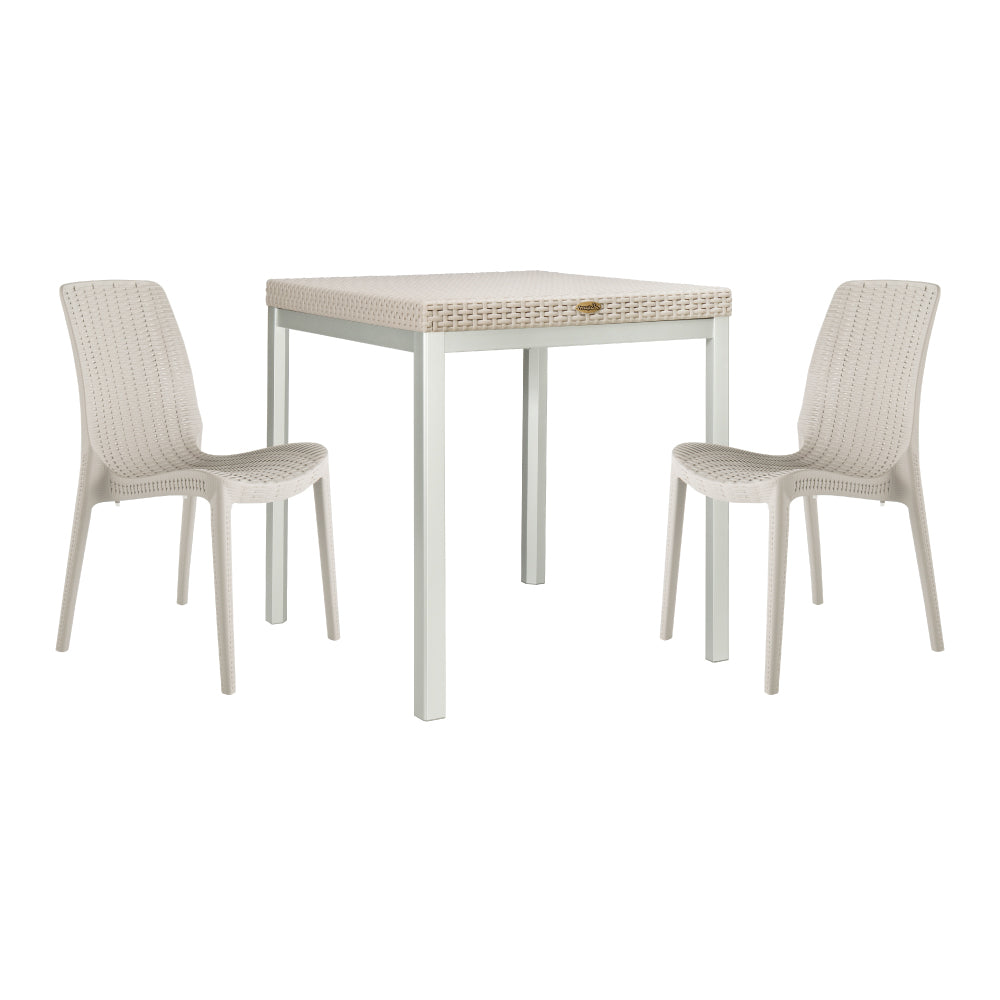 Lagoon Russ Rattan 3-Piece Bistro Dining Set – Outdoor Patio Table with 2 Stackable Rue Chairs for Balconies & Small Spaces