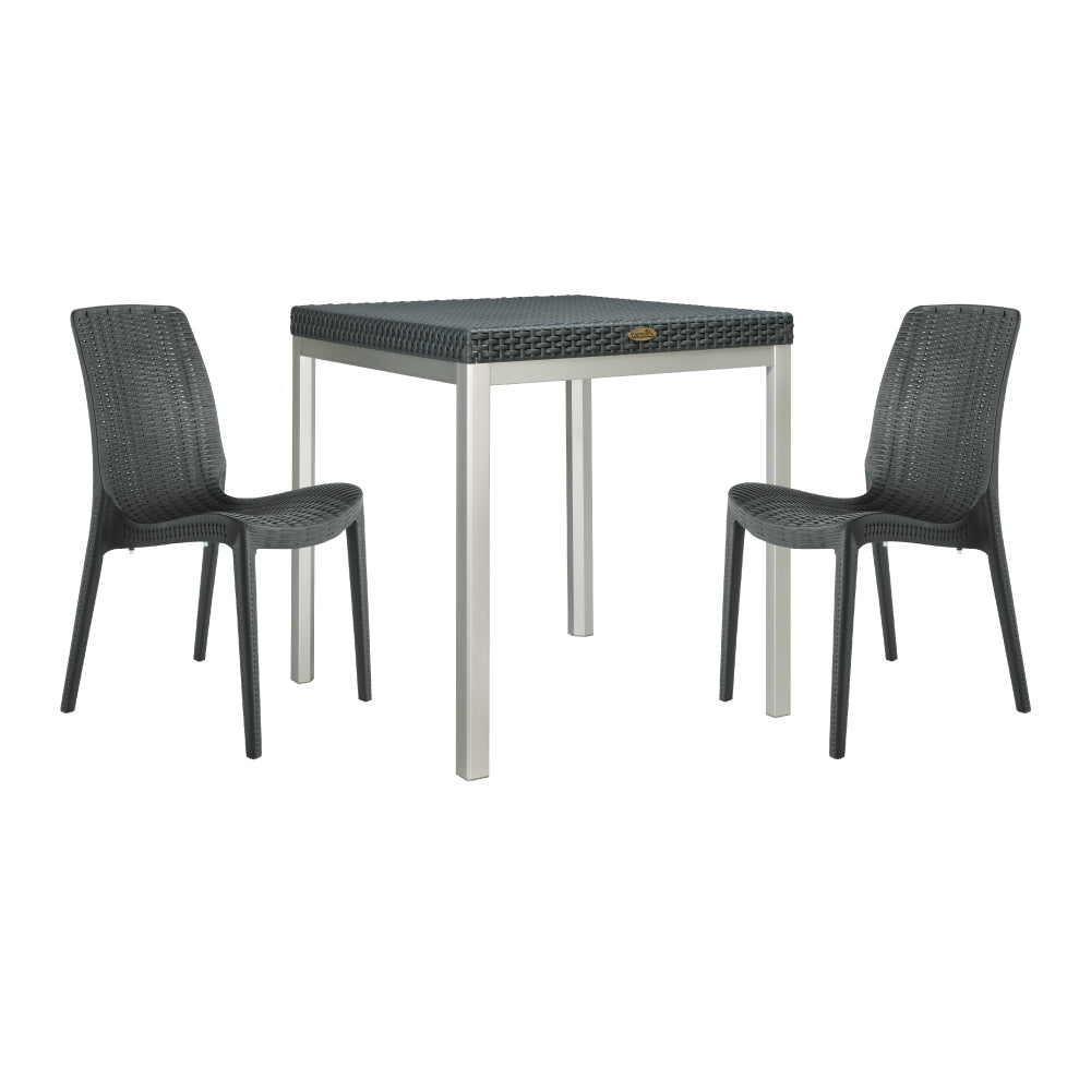 Lagoon Russ Rattan 3-Piece Bistro Dining Set – Outdoor Patio Table with 2 Stackable Rue Chairs for Balconies & Small Spaces