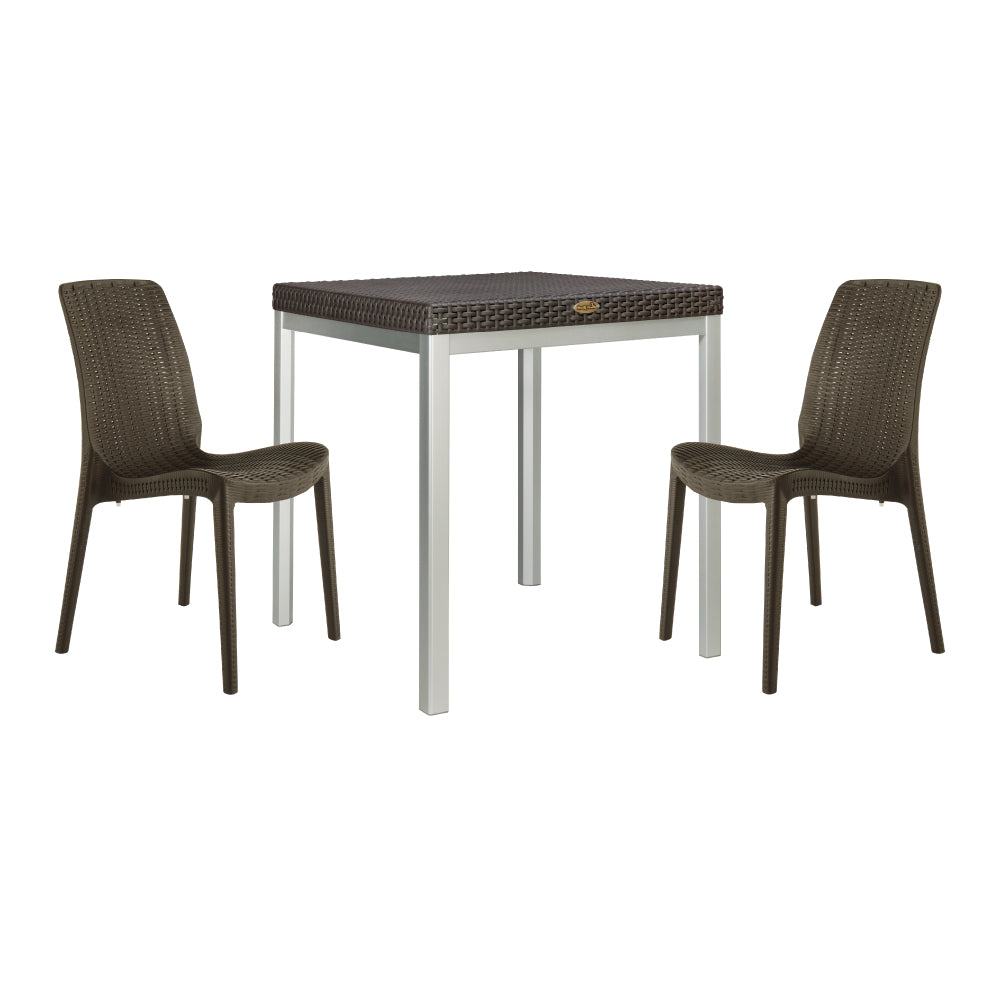 Lagoon Russ Rattan 3-Piece Bistro Dining Set – Outdoor Patio Table with 2 Stackable Rue Chairs for Balconies & Small Spaces
