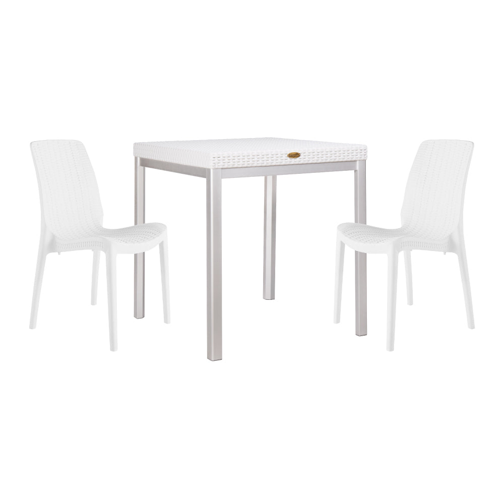 Lagoon Russ Rattan 3-Piece Bistro Dining Set – Outdoor Patio Table with 2 Stackable Rue Chairs for Balconies & Small Spaces
