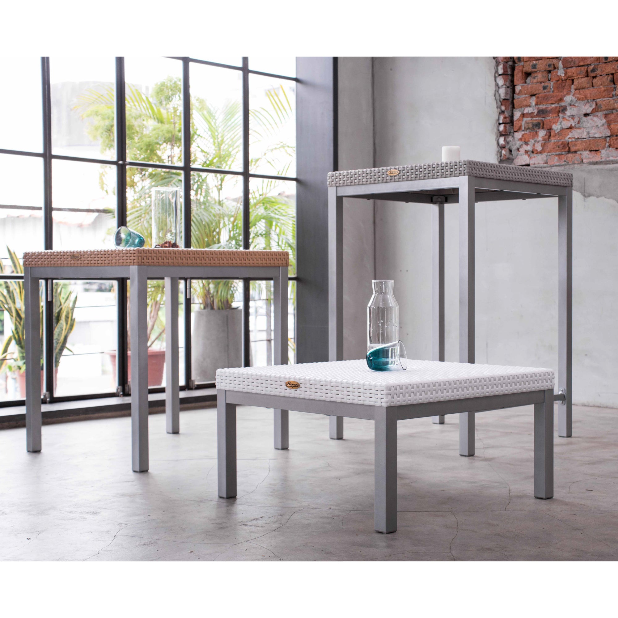 7022_RUSS RATTAN BAR TABLE W/ALUM TUBE 68 x 68 x 106 (cm) - 2 BOXES