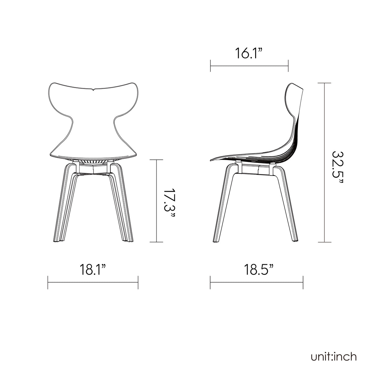 Lagoon Whale Ergonomic Dining Chairs – Modern Indoor & Outdoor Leisure Seating (Set of 4)